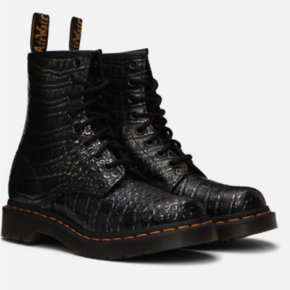 NEW DR MARTENS 1460 GUNMETAL WILD CROC EMBOSS BLACK BOOT Size : 9